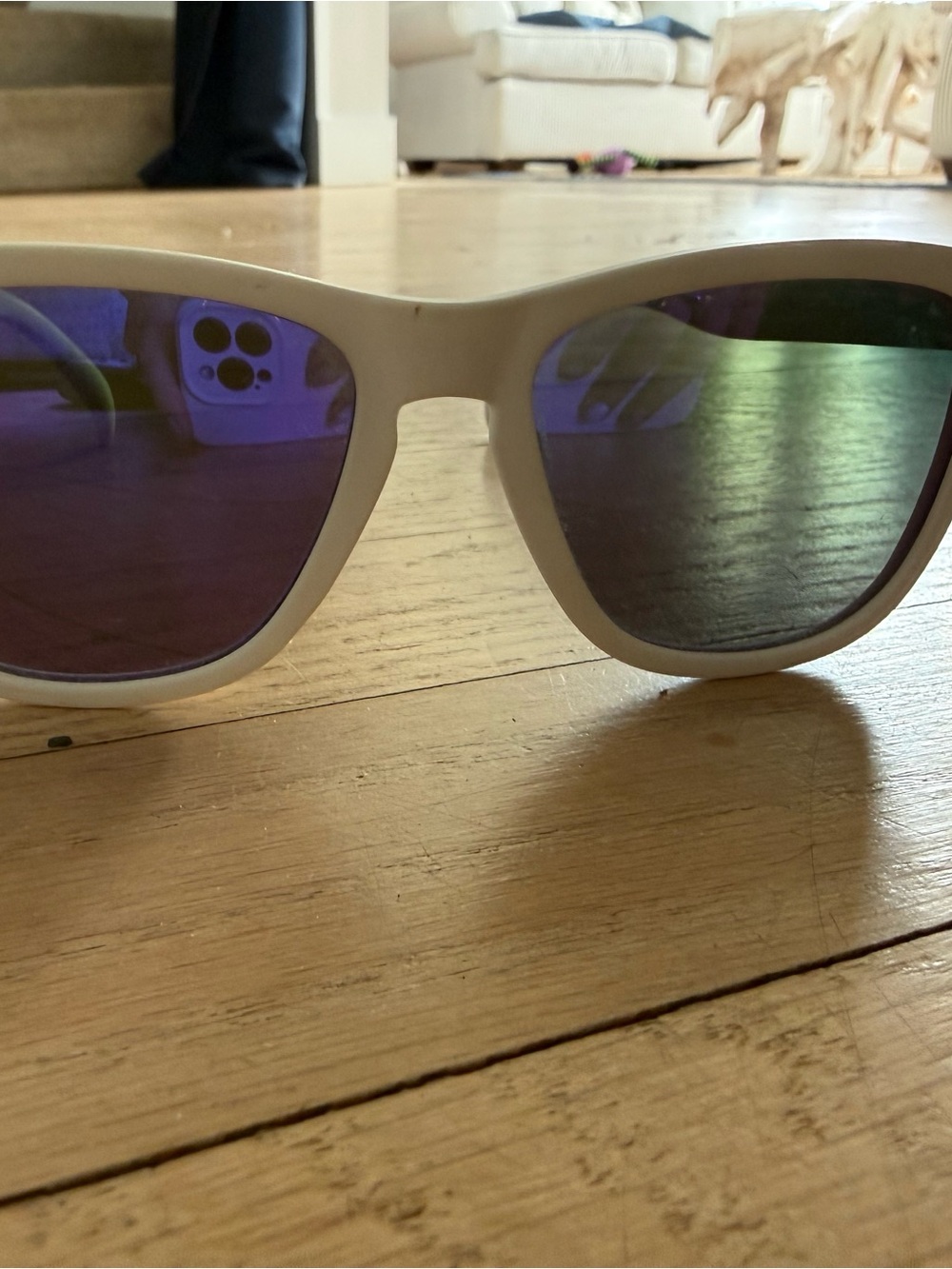 Goodr “side scroll eye roll” White Frame with Blue Mirror Lenses